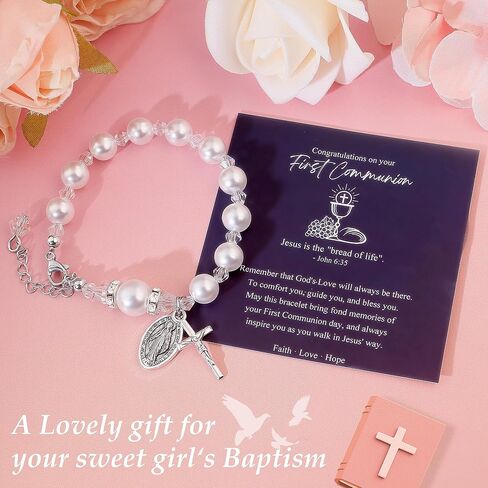 First Communion Gifts for Girls Boys, Cute Cross Bracelet as 1st Communion Favors Holy Religious Jewelry Christian Catholic Gifts for Son Daughter Niece, Easter Basket Stuffers for Teen in Saudi Arabia