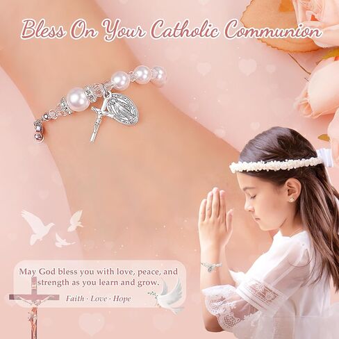 First Communion Gifts for Girls Boys, Cute Cross Bracelet as 1st Communion Favors Holy Religious Jewelry Christian Catholic Gifts for Son Daughter Niece, Easter Basket Stuffers for Teen in Saudi Arabia
