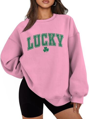 St Patrick's Day Lucky Clover Sweatshirt For Women Oversized Long Sleeve Sweatshirt Irish Shamrock Pullovers in Saudi Arabia