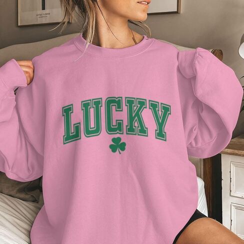 St Patrick's Day Lucky Clover Sweatshirt For Women Oversized Long Sleeve Sweatshirt Irish Shamrock Pullovers in Saudi Arabia