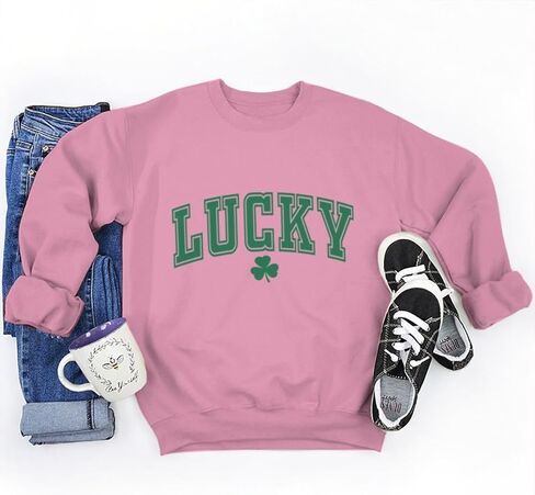 St Patrick's Day Lucky Clover Sweatshirt For Women Oversized Long Sleeve Sweatshirt Irish Shamrock Pullovers in Saudi Arabia