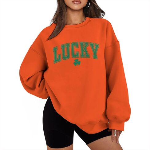 St Patrick's Day Lucky Clover Sweatshirt For Women Oversized Long Sleeve Sweatshirt Irish Shamrock Pullovers in Saudi Arabia