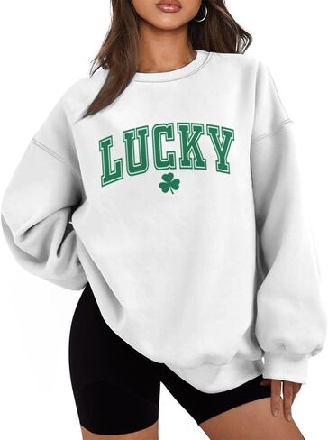St Patrick's Day Lucky Clover Sweatshirt For Women Oversized Long Sleeve Sweatshirt Irish Shamrock Pullovers in Saudi Arabia