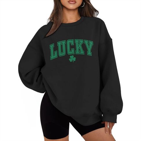 سويت شيرت نسائي من St Patrick's Day Lucky Clover بأكمام طويلة مقاس كبير بلوفرات شامروك الأيرلندية in Saudi Arabia
