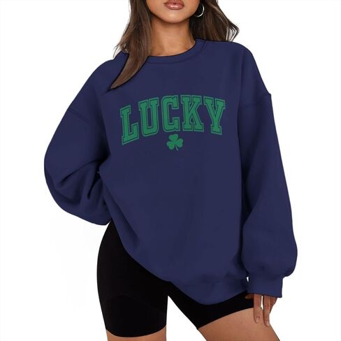 St Patrick's Day Lucky Clover Sweatshirt For Women Oversized Long Sleeve Sweatshirt Irish Shamrock Pullovers in Saudi Arabia