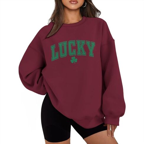 St Patrick's Day Lucky Clover Sweatshirt For Women Oversized Long Sleeve Sweatshirt Irish Shamrock Pullovers in Saudi Arabia