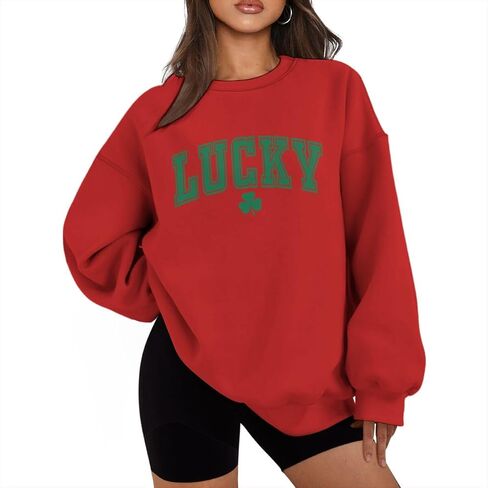 St Patrick's Day Lucky Clover Sweatshirt For Women Oversized Long Sleeve Sweatshirt Irish Shamrock Pullovers in Saudi Arabia