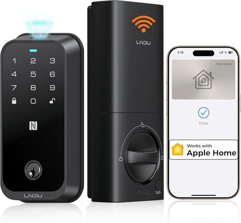 قفل ذكي واي فاي مع مفتاح Apple Home، لا حاجة إلى محور، قفل الباب الأمامي للدخول بدون مفتاح ببصمة الإصبع، لوحة المفاتيح Deadbolt، التحكم في التطبيق، قفل تلقائي، دبوس مضاد للزقزقة، درجة BHMA 3، متوافق مع Alexa، دعم الهاتف الأمريكي in Kuwait