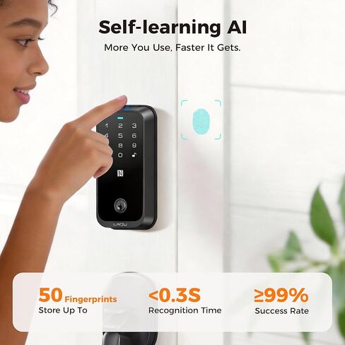قفل ذكي واي فاي مع مفتاح Apple Home، لا حاجة إلى محور، قفل الباب الأمامي للدخول بدون مفتاح ببصمة الإصبع، لوحة المفاتيح Deadbolt، التحكم في التطبيق، قفل تلقائي، دبوس مضاد للزقزقة، درجة BHMA 3، متوافق مع Alexa، دعم الهاتف الأمريكي in Kuwait