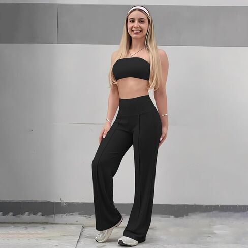 Wide Leg Yoga Pants for Women Bottoms Athletic High Waisted Activewear Wide Leg Workout Pilates Gym Yoga Pants in Saudi Arabia
