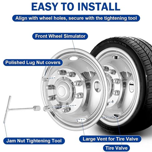 8 قطع من صواميل العروة مع محول لمحاكاة عجلة العروة 19.5 بوصة، تناسب Ford 2005-2021 F450/F550 in Kuwait