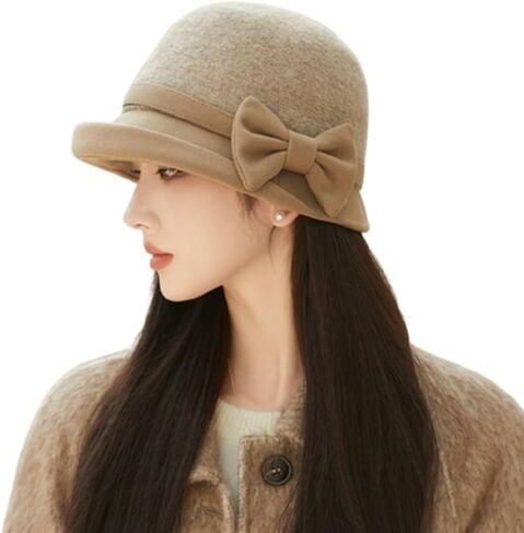 قبعة دلو ناعمة للنساء مع فيونكة فرنسية بلون سادة خارجي عصري 2025 قبعة لخريف وشتاء موضة قبعة بحافة منحنية in Kuwait