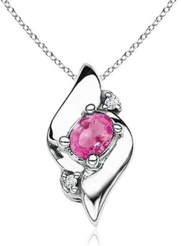 Angara Natural Pink Sapphire Pendant for Women | Shell Style Oval Pink Sapphire and Diamond Pendant in 14K Solid Gold/Silver/Platinum With 18" Chain | Birthday, Anniversary, Gemstone Jewelry Gift in Saudi Arabia