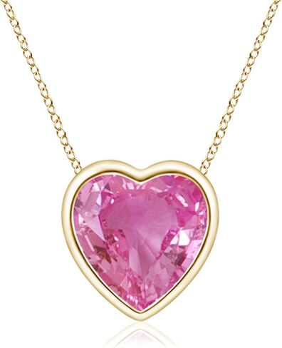 Angara Natural Pink Sapphire Pendant for Women | Bezel-Set Solitaire Heart Pink Sapphire Pendant in 14K Solid Gold/Platinum With 18" Chain | Birthday, Anniversary, Gemstone Jewelry Gift in Saudi Arabia