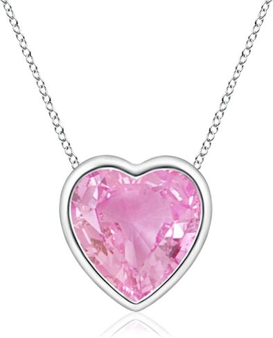 Angara Natural Pink Sapphire Pendant for Women | Bezel-Set Solitaire Heart Pink Sapphire Pendant in 14K Solid Gold/Platinum With 18" Chain | Birthday, Anniversary, Gemstone Jewelry Gift in Saudi Arabia