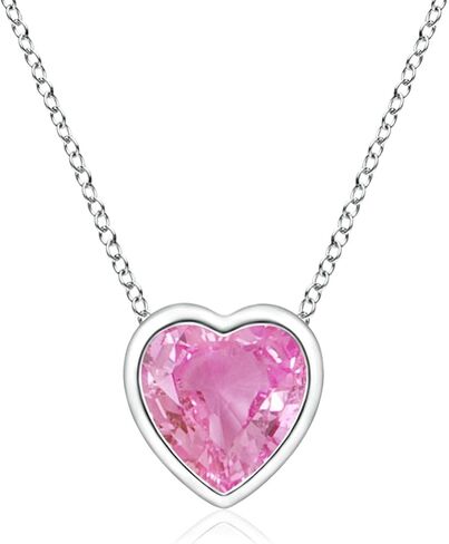 Angara Natural Pink Sapphire Pendant for Women | Bezel-Set Solitaire Heart Pink Sapphire Pendant in 14K Solid Gold/Platinum With 18" Chain | Birthday, Anniversary, Gemstone Jewelry Gift in Saudi Arabia