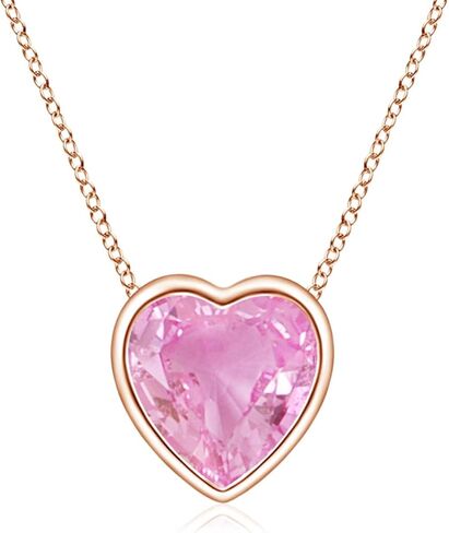 Angara Natural Pink Sapphire Pendant for Women | Bezel-Set Solitaire Heart Pink Sapphire Pendant in 14K Solid Gold/Platinum With 18" Chain | Birthday, Anniversary, Gemstone Jewelry Gift in Saudi Arabia