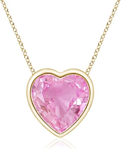 Angara Natural Pink Sapphire Pendant for Women | Bezel-Set Solitaire Heart Pink Sapphire Pendant in 14K Solid Gold/Platinum With 18" Chain | Birthday, Anniversary, Gemstone Jewelry Gift in Saudi Arabia