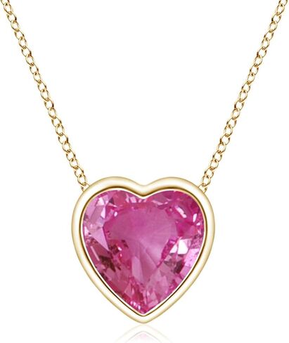 Angara Natural Pink Sapphire Pendant for Women | Bezel-Set Solitaire Heart Pink Sapphire Pendant in 14K Solid Gold/Platinum With 18" Chain | Birthday, Anniversary, Gemstone Jewelry Gift in Saudi Arabia
