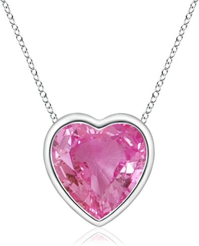 Angara Natural Pink Sapphire Pendant for Women | Bezel-Set Solitaire Heart Pink Sapphire Pendant in 14K Solid Gold/Platinum With 18" Chain | Birthday, Anniversary, Gemstone Jewelry Gift in Saudi Arabia