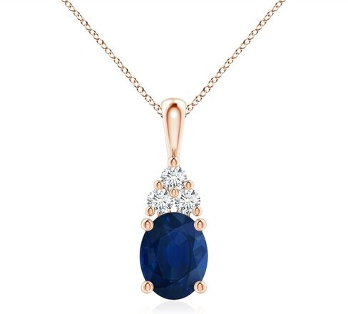 Angara Natural Blue Sapphire Solitaire Pendant for Women | Oval Shape Blue Sapphire Diamond Necklace in 14K Solid Gold/Silver/Platinum With 18" Chain | September Birthday, Gemstone Jewelry Gift in Saudi Arabia