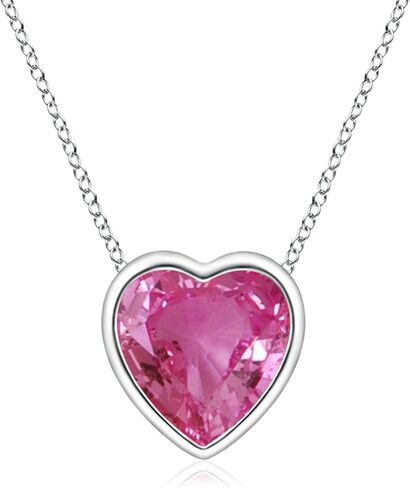 Angara Natural Pink Sapphire Pendant for Women | Bezel-Set Solitaire Heart Pink Sapphire Pendant in 14K Solid Gold/Platinum With 18" Chain | Birthday, Anniversary, Gemstone Jewelry Gift in Saudi Arabia