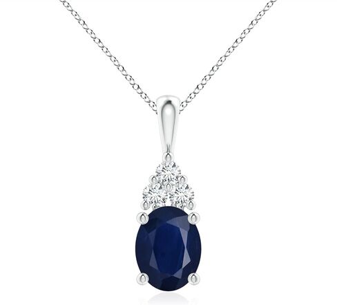 Angara Natural Blue Sapphire Solitaire Pendant for Women | Oval Shape Blue Sapphire Diamond Necklace in 14K Solid Gold/Silver/Platinum With 18" Chain | September Birthday, Gemstone Jewelry Gift in Saudi Arabia