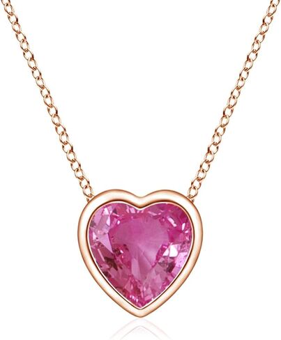 Angara Natural Pink Sapphire Pendant for Women | Bezel-Set Solitaire Heart Pink Sapphire Pendant in 14K Solid Gold/Platinum With 18" Chain | Birthday, Anniversary, Gemstone Jewelry Gift in Saudi Arabia