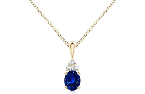 Angara Natural Blue Sapphire Solitaire Pendant for Women | Oval Shape Blue Sapphire Diamond Necklace in 14K Solid Gold/Silver/Platinum With 18" Chain | September Birthday, Gemstone Jewelry Gift in Saudi Arabia