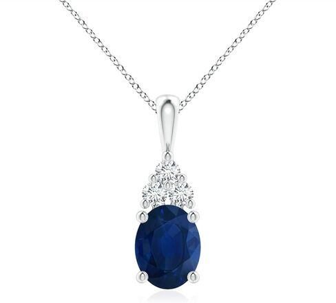 Angara Natural Blue Sapphire Solitaire Pendant for Women | Oval Shape Blue Sapphire Diamond Necklace in 14K Solid Gold/Silver/Platinum With 18" Chain | September Birthday, Gemstone Jewelry Gift in Saudi Arabia
