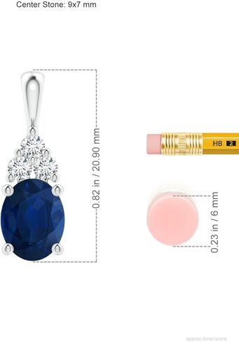 Angara Natural Blue Sapphire Solitaire Pendant for Women | Oval Shape Blue Sapphire Diamond Necklace in 14K Solid Gold/Silver/Platinum With 18" Chain | September Birthday, Gemstone Jewelry Gift in Saudi Arabia