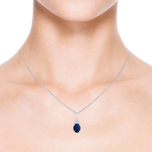 Angara Natural Blue Sapphire Solitaire Pendant for Women | Oval Shape Blue Sapphire Diamond Necklace in 14K Solid Gold/Silver/Platinum With 18" Chain | September Birthday, Gemstone Jewelry Gift in Saudi Arabia