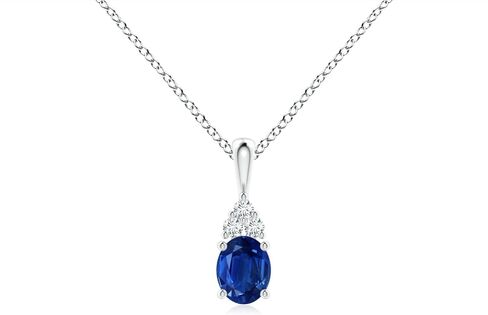 Angara Natural Blue Sapphire Solitaire Pendant for Women | Oval Shape Blue Sapphire Diamond Necklace in 14K Solid Gold/Silver/Platinum With 18" Chain | September Birthday, Gemstone Jewelry Gift in Saudi Arabia
