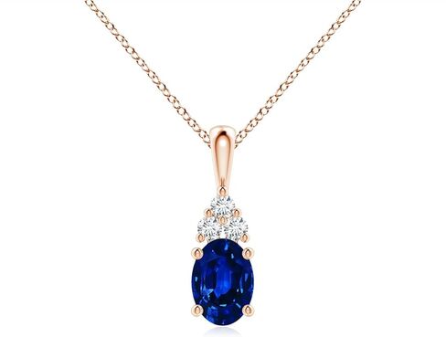 Angara Natural Blue Sapphire Solitaire Pendant for Women | Oval Shape Blue Sapphire Diamond Necklace in 14K Solid Gold/Silver/Platinum With 18" Chain | September Birthday, Gemstone Jewelry Gift in Saudi Arabia