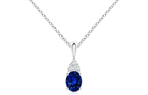 Angara Natural Blue Sapphire Solitaire Pendant for Women | Oval Shape Blue Sapphire Diamond Necklace in 14K Solid Gold/Silver/Platinum With 18" Chain | September Birthday, Gemstone Jewelry Gift in Saudi Arabia