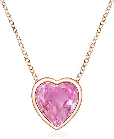 Angara Natural Pink Sapphire Pendant for Women | Bezel-Set Solitaire Heart Pink Sapphire Pendant in 14K Solid Gold/Platinum With 18" Chain | Birthday, Anniversary, Gemstone Jewelry Gift in Saudi Arabia