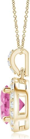 Angara Natural Pink Sapphire Pendant for Women | Round Pink Sapphire Dangle Pendant with Diamond Halo in 14K Solid Gold/Platinum With 18" Chain | Birthday, Anniversary, Gemstone Jewelry Gift in Saudi Arabia