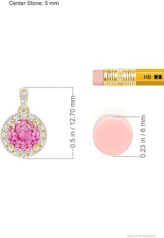 Angara Natural Pink Sapphire Pendant for Women | Round Pink Sapphire Dangle Pendant with Diamond Halo in 14K Solid Gold/Platinum With 18" Chain | Birthday, Anniversary, Gemstone Jewelry Gift in Saudi Arabia