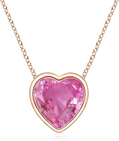 Angara Natural Pink Sapphire Pendant for Women | Bezel-Set Solitaire Heart Pink Sapphire Pendant in 14K Solid Gold/Platinum With 18" Chain | Birthday, Anniversary, Gemstone Jewelry Gift in Saudi Arabia
