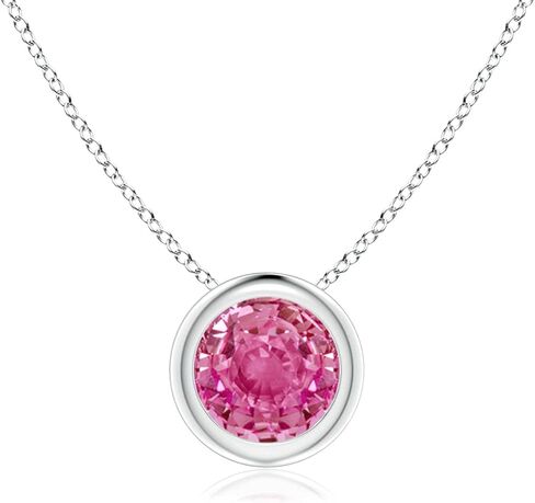 Angara Natural Pink Sapphire Solitaire Pendant for Women | Bezel-Set Round Pink Sapphire Solitaire Pendant in 14K Solid Gold/Platinum With 18" Chain | Birthday, Anniversary, Gemstone Jewelry Gift in Saudi Arabia