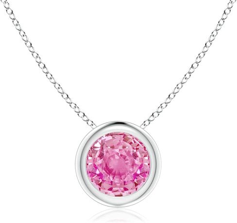Angara Natural Pink Sapphire Solitaire Pendant for Women | Bezel-Set Round Pink Sapphire Solitaire Pendant in 14K Solid Gold/Platinum With 18" Chain | Birthday, Anniversary, Gemstone Jewelry Gift in Saudi Arabia