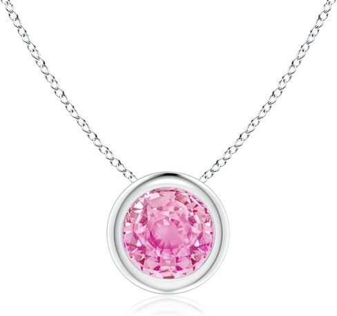 Angara Natural Pink Sapphire Solitaire Pendant for Women | Bezel-Set Round Pink Sapphire Solitaire Pendant in 14K Solid Gold/Platinum With 18" Chain | Birthday, Anniversary, Gemstone Jewelry Gift in Saudi Arabia