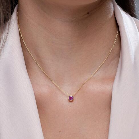 Angara Natural Pink Sapphire Solitaire Pendant for Women | Bezel-Set Round Pink Sapphire Solitaire Pendant in 14K Solid Gold/Platinum With 18" Chain | Birthday, Anniversary, Gemstone Jewelry Gift in Saudi Arabia