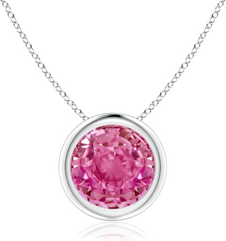 Angara Natural Pink Sapphire Solitaire Pendant for Women | Bezel-Set Round Pink Sapphire Solitaire Pendant in 14K Solid Gold/Platinum With 18" Chain | Birthday, Anniversary, Gemstone Jewelry Gift in Saudi Arabia