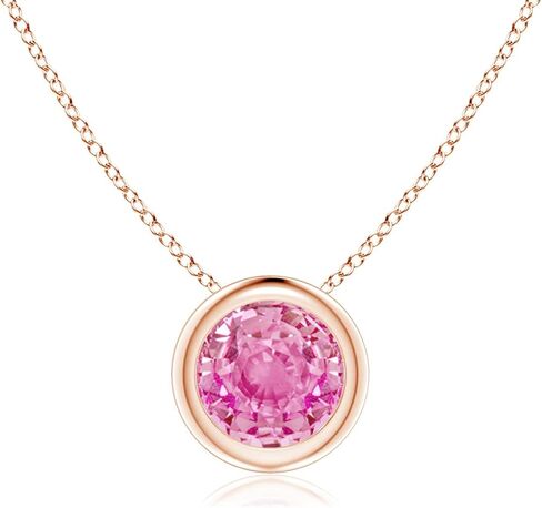 Angara Natural Pink Sapphire Solitaire Pendant for Women | Bezel-Set Round Pink Sapphire Solitaire Pendant in 14K Solid Gold/Platinum With 18" Chain | Birthday, Anniversary, Gemstone Jewelry Gift in Saudi Arabia