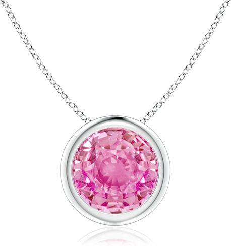 Angara Natural Pink Sapphire Solitaire Pendant for Women | Bezel-Set Round Pink Sapphire Solitaire Pendant in 14K Solid Gold/Platinum With 18" Chain | Birthday, Anniversary, Gemstone Jewelry Gift in Saudi Arabia