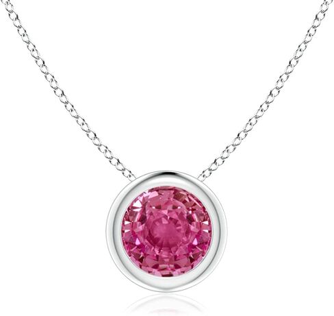 Angara Natural Pink Sapphire Solitaire Pendant for Women | Bezel-Set Round Pink Sapphire Solitaire Pendant in 14K Solid Gold/Platinum With 18" Chain | Birthday, Anniversary, Gemstone Jewelry Gift in Saudi Arabia