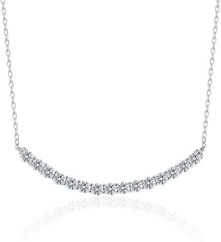 Half Tennis Bar Moissanite Diamond Necklaces for Women, 18K White Gold Vermeil over 925 Sterling Silver GRA Certified D Color VVS1 Lab Created, Dainty Everyday Jewelry, Birthday Gifts for Her in Saudi Arabia