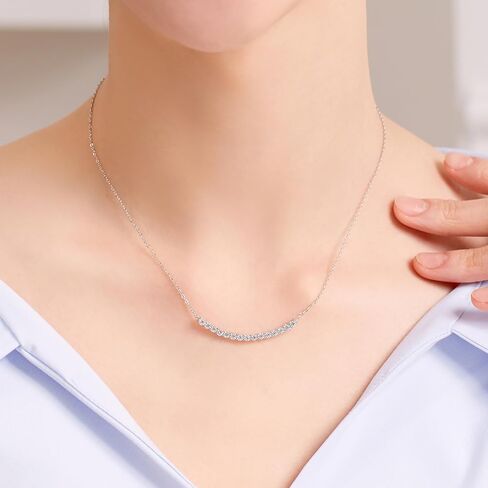 Half Tennis Bar Moissanite Diamond Necklaces for Women, 18K White Gold Vermeil over 925 Sterling Silver GRA Certified D Color VVS1 Lab Created, Dainty Everyday Jewelry, Birthday Gifts for Her in Saudi Arabia