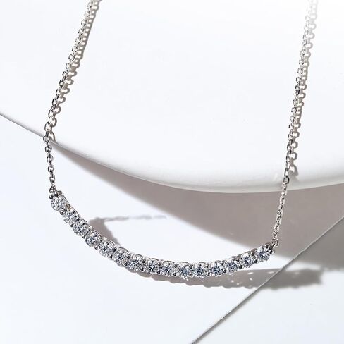 Half Tennis Bar Moissanite Diamond Necklaces for Women, 18K White Gold Vermeil over 925 Sterling Silver GRA Certified D Color VVS1 Lab Created, Dainty Everyday Jewelry, Birthday Gifts for Her in Saudi Arabia